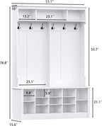 Wodeer Hall Tree with Bench and Shoe Storage, 53" Farmhouse 4-in-1 Mudroom Storage Organizer with Coat Rack, 6 Hooks, 12 Shoe Cubbies, Adjustable Shelf, for Entryway, Hallway, Living Room, White