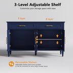 58 Inch Sideboard Buffet Cabinet with Storage, Fluted Buffet Storage Cabinet with 2 Drawers and 4 Doors, Modern Coffee Bar with Adjustable Shelves for Living Room, Kitchen (Blue)