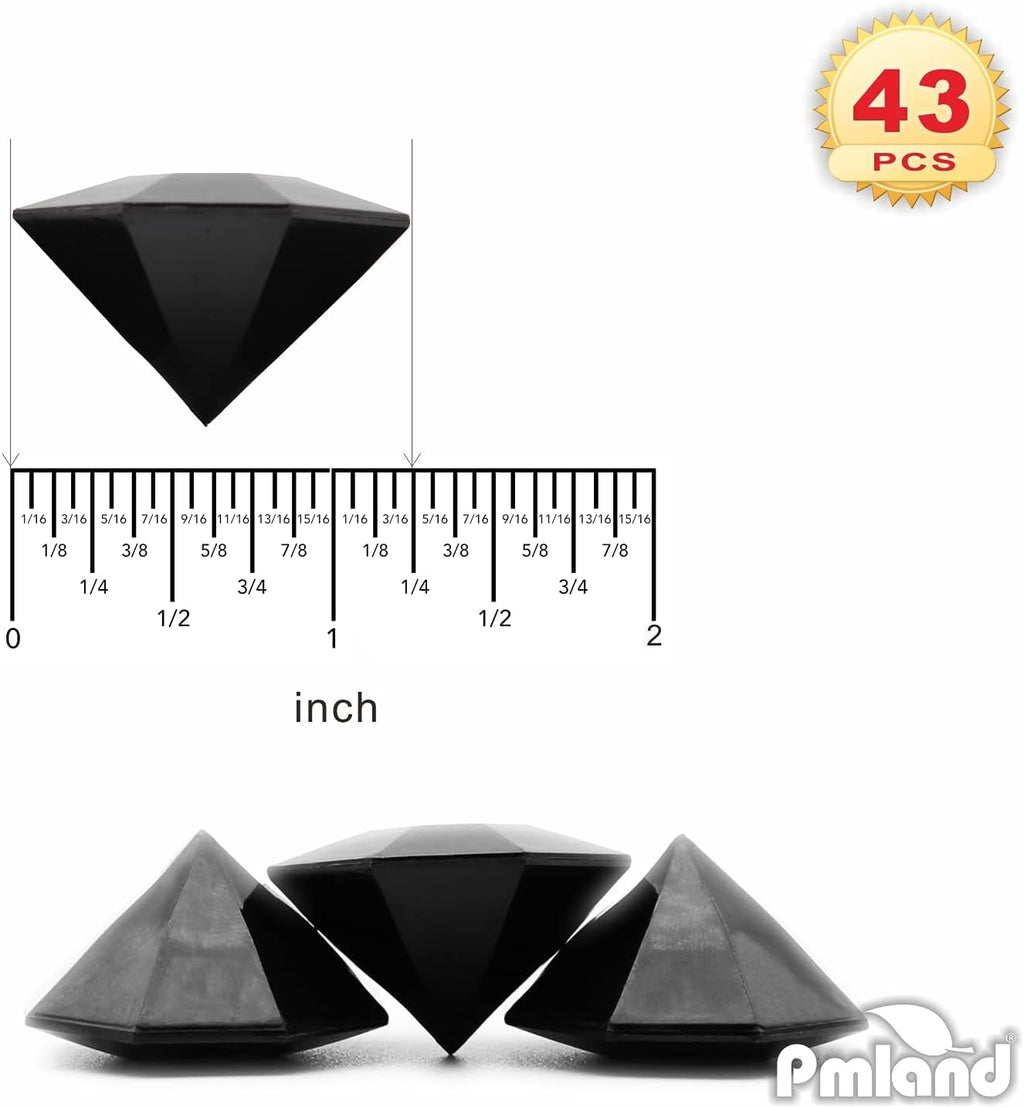 PMLAND 40+ Pieces Large Acrylic Diamond Crystals Gems Treasure Gemstones for Table Scatters Vase Fillers Decoration Party Treasure Hunting Arts and Crafts - Black