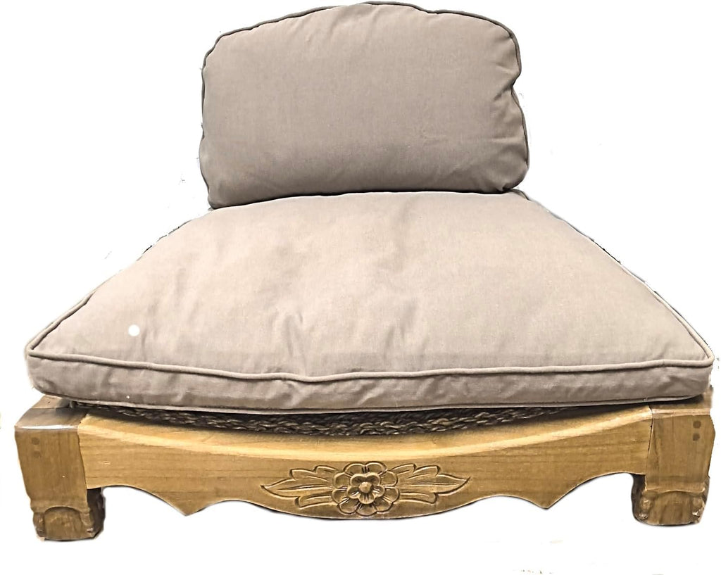 Handcrafted Wooden Meditation Chair with Woven Seagrass Seat, 30 x 28 x 18 inches (Stone)