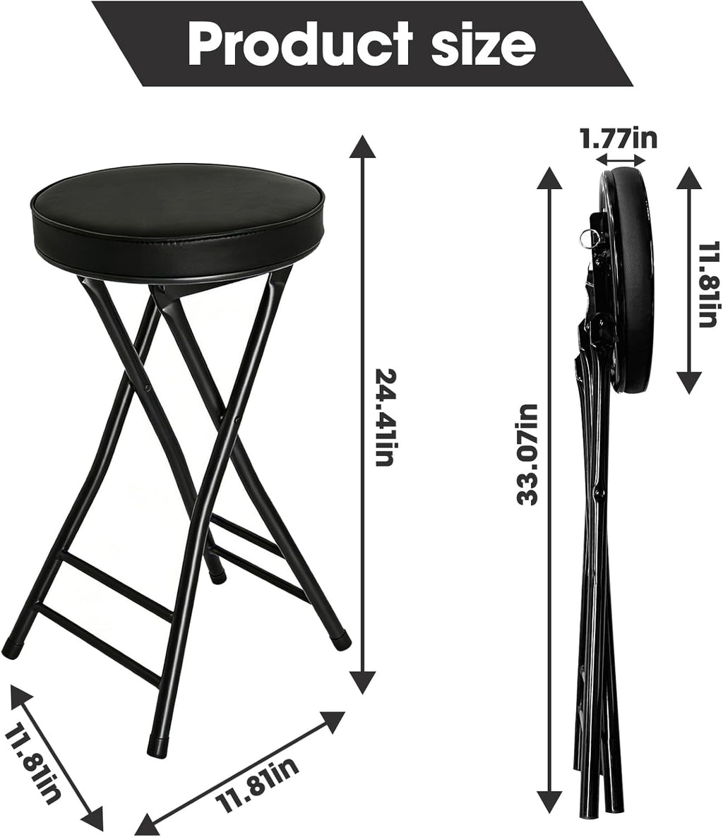 Gluck Plants Folding Stool,24 Inch Foldable Portable Collapsible Height Bar Stool Chair,Adult Tall Leather Padded Chair for Kitchen Living Room Garden Camping Fishing