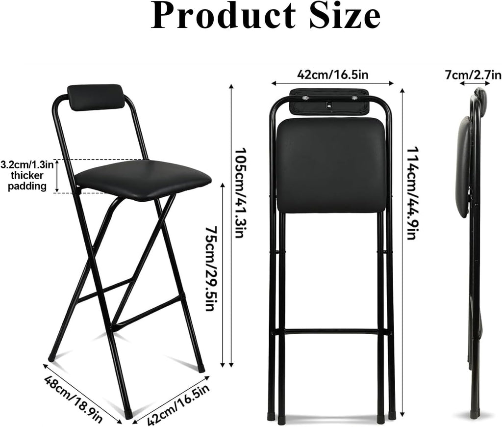 Folding Stool with Back,1Pcs Height for Kitchen Counter & Bar Table, Tall Foldable Stool Chair Portable Adult Seat Leather Padded Kitchen Shop Comfortable and Sturdy 29.5 Inch