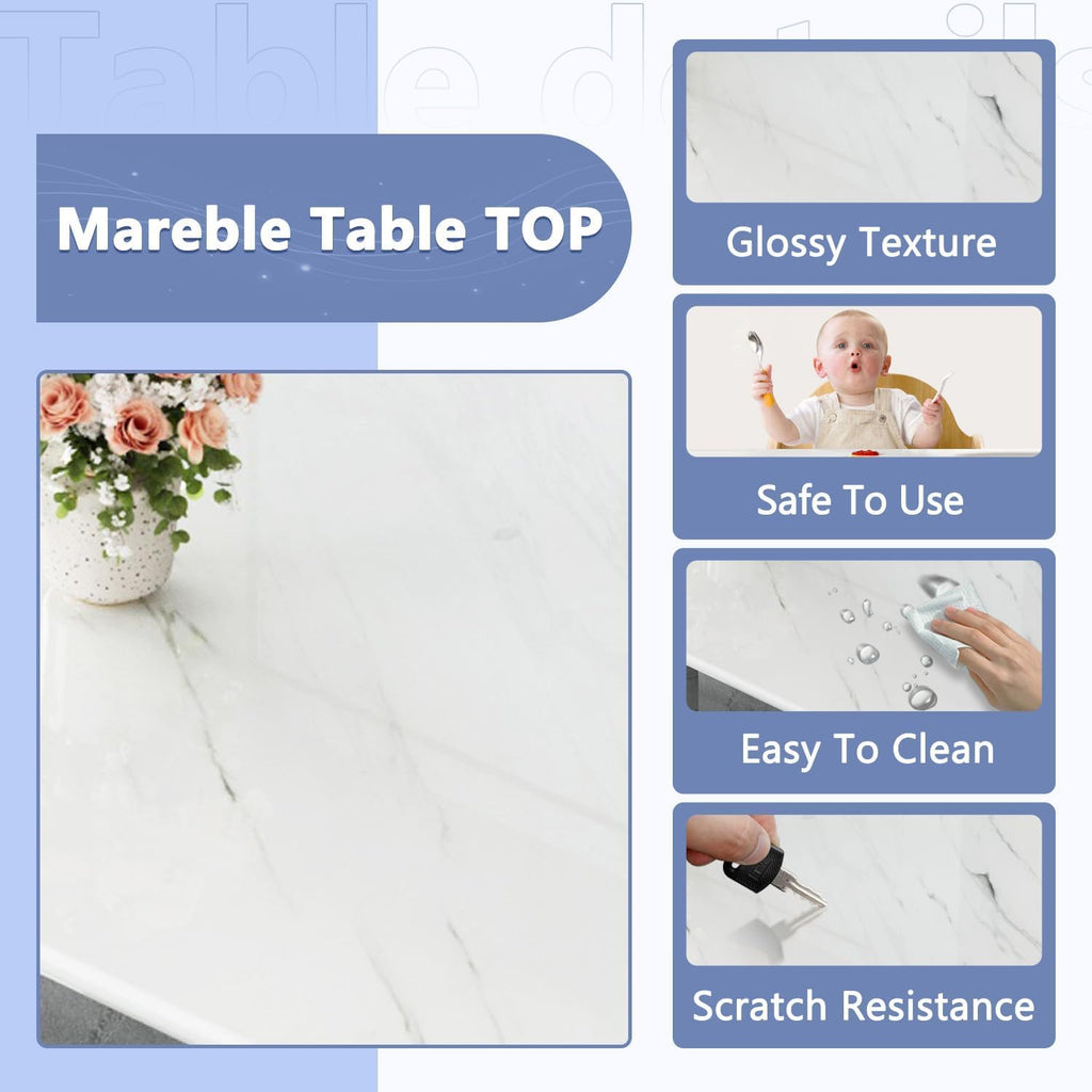 JUFU 11 Piece Dining Table Set for 10, 79 Inch Faux Marble Dining Room Table Set with 10 PU Leather Chairs, Modern Rectangular Kitchen Table and Chairs Set for Large Dining Room, Kitchen