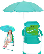 Kids Beach Chair with Umbrella, Foldable & Detachable Portable Cute Animal Pattern Kids Beach Chair with Canopy for Outdoor Summer, Crocodile ·1