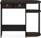 Furinno Go Green 32-Inch Black Computer Desk, Office Desk with 2 Side Shelves and Storage Bins, Rectangular Home Office Desk, Gaming Desk for Home Office, Bedroom, Study Room, Black Espresso