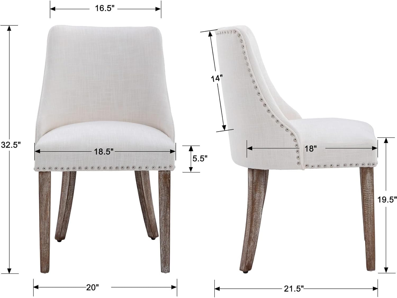 Kmax Fabric Dining Chairs Set of 2 Upholstered Side Chairs Farmhouse Accent Chairs with Nailhead Wood Legs for Dining Room Guest Room Restaurant, Cream