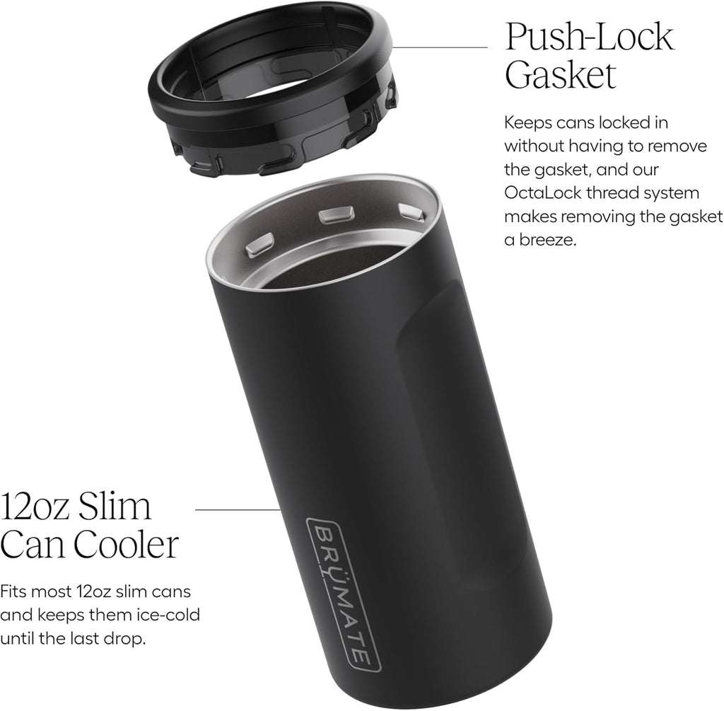 BrüMate Hopsulator Slim Can Cooler Insulated for 12oz Slim Cans | Skinny Can Insulated Stainless Steel Drink Holder for Hard Seltzer, Beer, Soda, and Energy Drinks (Neon Pink)