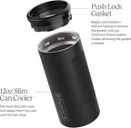 BrüMate Hopsulator Slim Can Cooler Insulated for 12oz Slim Cans | Skinny Can Insulated Stainless Steel Drink Holder for Hard Seltzer, Beer, Soda, and Energy Drinks (Matte Black)