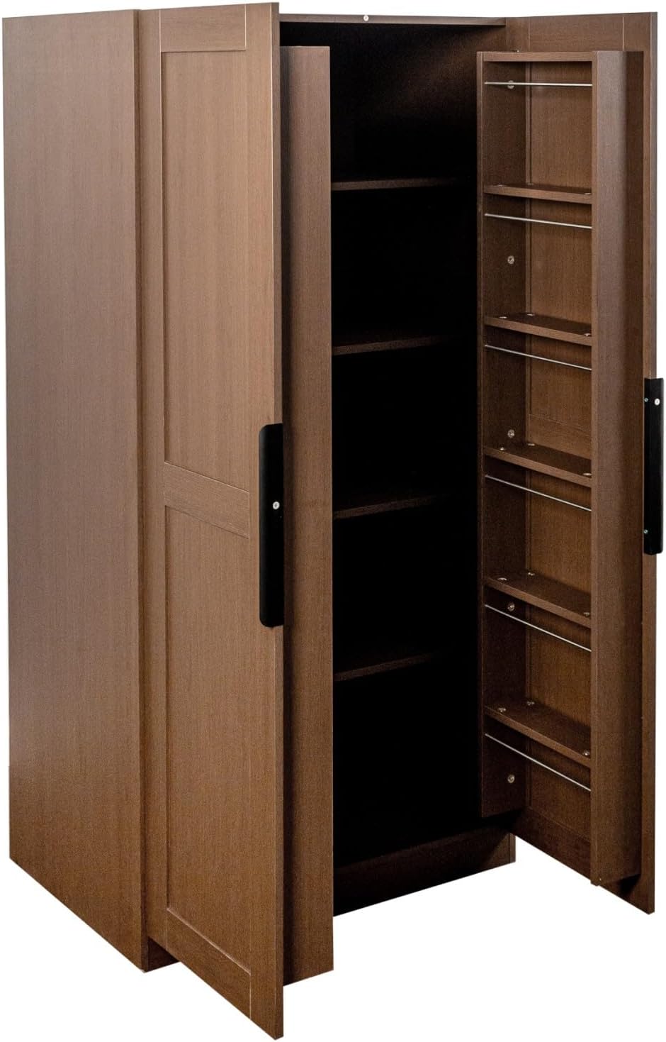 KEIKI 63" Tall Kitchen Pantry Storage Cabinet with Door-Side Rack & Shelves, Freestanding Wood Hutch Food Pantries Cupboard for Coffee Bar, Dining Room