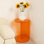 Acrylic Side Table, Modern Semicircle Clear End Table for Living Room Bedroom Small Coffee Table with Stable Base, Minimalist Nightstand for Small Spaces,Orange