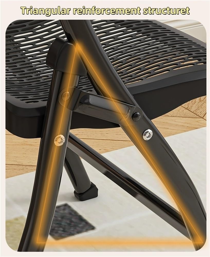 Hollow Design Folding Chair, Breathable Collapsible Chair with Non-Slip Feet, Thickened Carbon Steel Frame for Dining, Office, Kitchen(Gray)