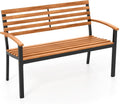 Tangkula 43" Outdoor Garden Bench, 2-Person Acacia Wood Bench with Heavy-Duty Metal Frame, Slatted Seat & Curved Armrests, 800 lbs Weight Capacity, Patio Bench for Porch, Yard, Balcony, Lawn