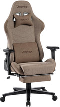 VESTEX VES-S1FTBR S1 Series Gaming Chair with Footrest Brown Fabric Pocket Coil Low Seat Lumbar Support with Vibration Function Back Pocket 3D Wide Arm