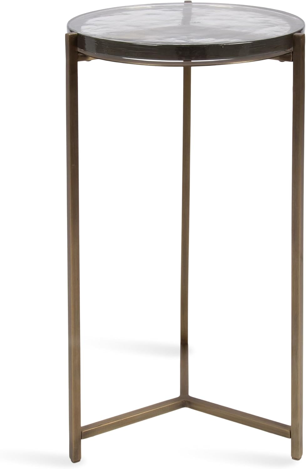 Kate and Laurel Aguilar Modern Round Side Table, 13 x 13 x 24, Clear Glass and Antique Brass, Textured Circle Glass End Table for Use as Living Room Accent Table or Unique Bedroom Nightstand