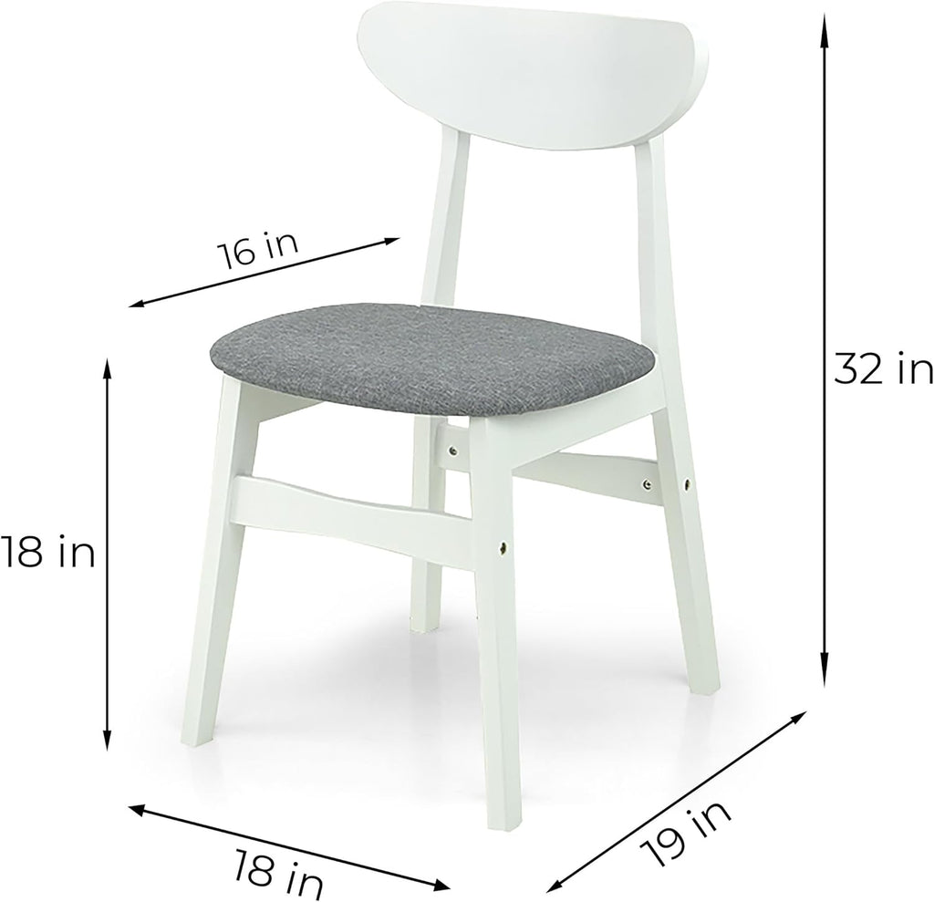 Set of 5 Dining Kitchen Round Table and 4 Yumiko Side Chairs Solid Wood w/Padded Seat, White Color