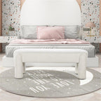 Pemberly Row 49" Oval Fully Upholstered Bench, Milk Cream White Boucle, Eucalyptus Wood Frame, Contemporary Rounded Dowel Legs, Textured Seat for Living Room, Bedroom, or Kids Room