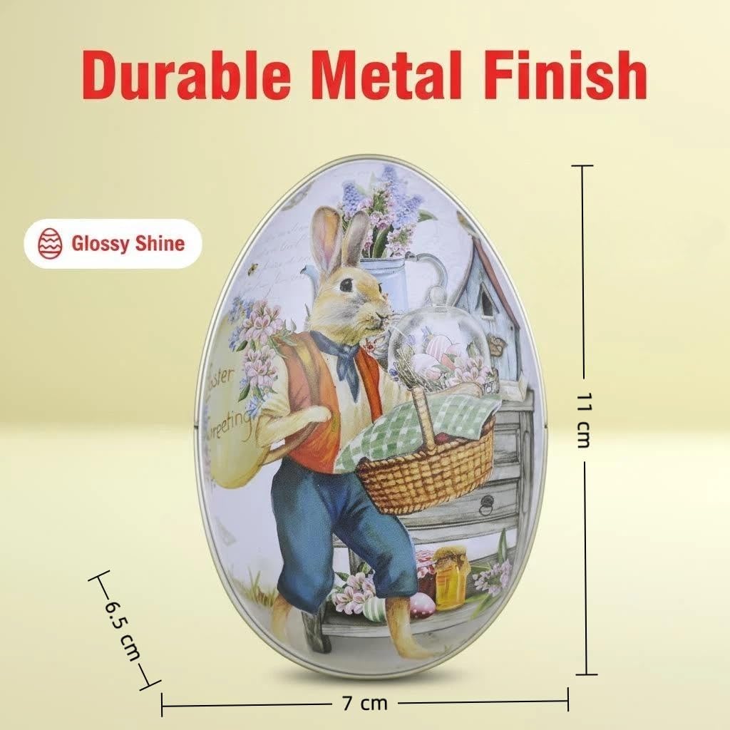 Vintage Easter Egg Tin Box (Style C), Metal Rabbit Easter Egg Containers for Candy & Treats, Reusable Decorative Gift Tin