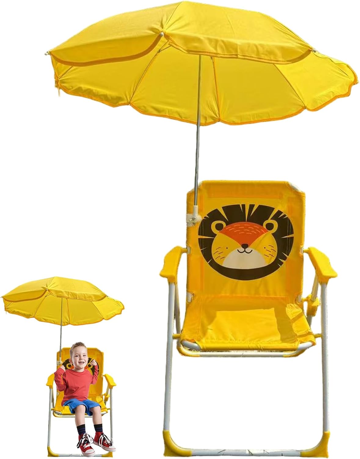 Kids Beach Chair with Umbrella, Foldable & Detachable Portable Oxford Cloth Cute Kids Beach Chair with Canopy for Outdoor Summer, YellowBeach with Canopy Shade