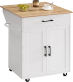 MAHANCRIS Kitchen Island on Wheels with Drop Leaf, Folding Countertop Kitchen Island Cart, Kitchen Island Table with Towel Rack, Drawer, for Kitchen, Dining Room, White and Natural KINW12501