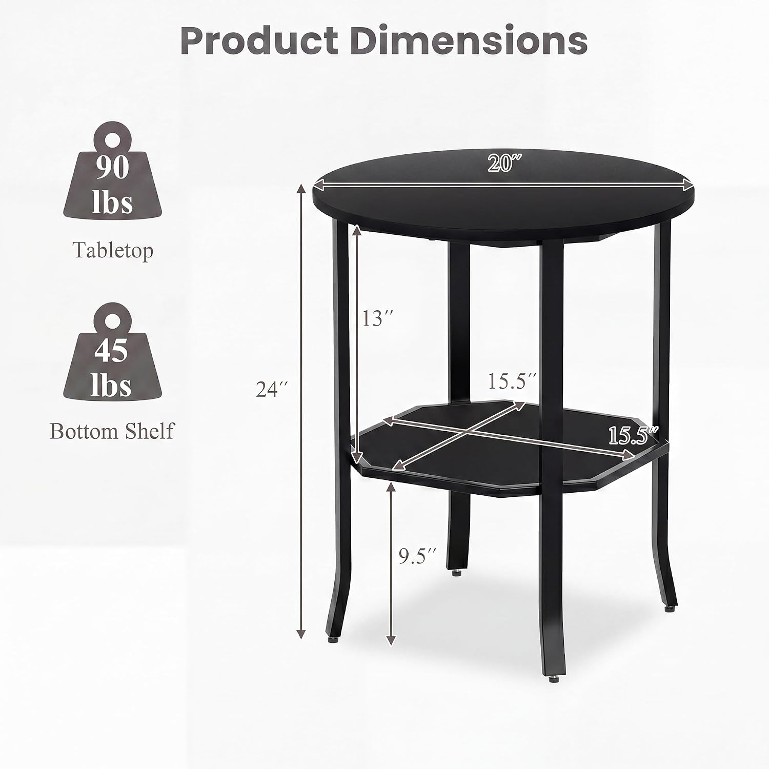 Tangkula 2-Tier Round Side End Table, Small Nightstand with Storage Shelf, Industrial Modern Bedside & Sofa Side Table for Small Space, Bedroom, Living Room, Home Office (2, Black)