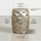 Hives & Honey Anna Side Table, Geometric Mango Wood Accent Table, Modern Rhombus Design, Antiqued Foil Finish, Multi-Use as End Table, Vanity Stool or Decorative Pedestal, Silver