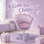 Cute Kids Desk Chair, Velvet Adjustable Ergonomic Chair for Students, Modern Upholstered Swivel Rolling Vanity Chair Child Computer Chair for Girls Bedroom/Study Room/Make Up, Light Purple