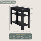 Convenience Concepts Designs2Go Baja Chairside End Table 23.75" - Transitional Narrow 3-Tier Side Accent with Storage Drawer & Shelves for Modern Living or Family Room, Bedroom Nightstand, Black