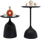 Set of 2 Round Nesting Side Tables, Modern Matte Black Metal End Tables with Raised Edge, 16.9 & 23.6 Inch Height Nightstand for Living Room, Bedroom - Easy Assembly