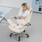 COMHOMA Big and Tall High Back Office Chair 400LBS Wide Leather Executive Chair Height Adjustable Lumbar Support & Armrests, Comfy Desk Gaming Chairs Computer Swivel Chair, Beige