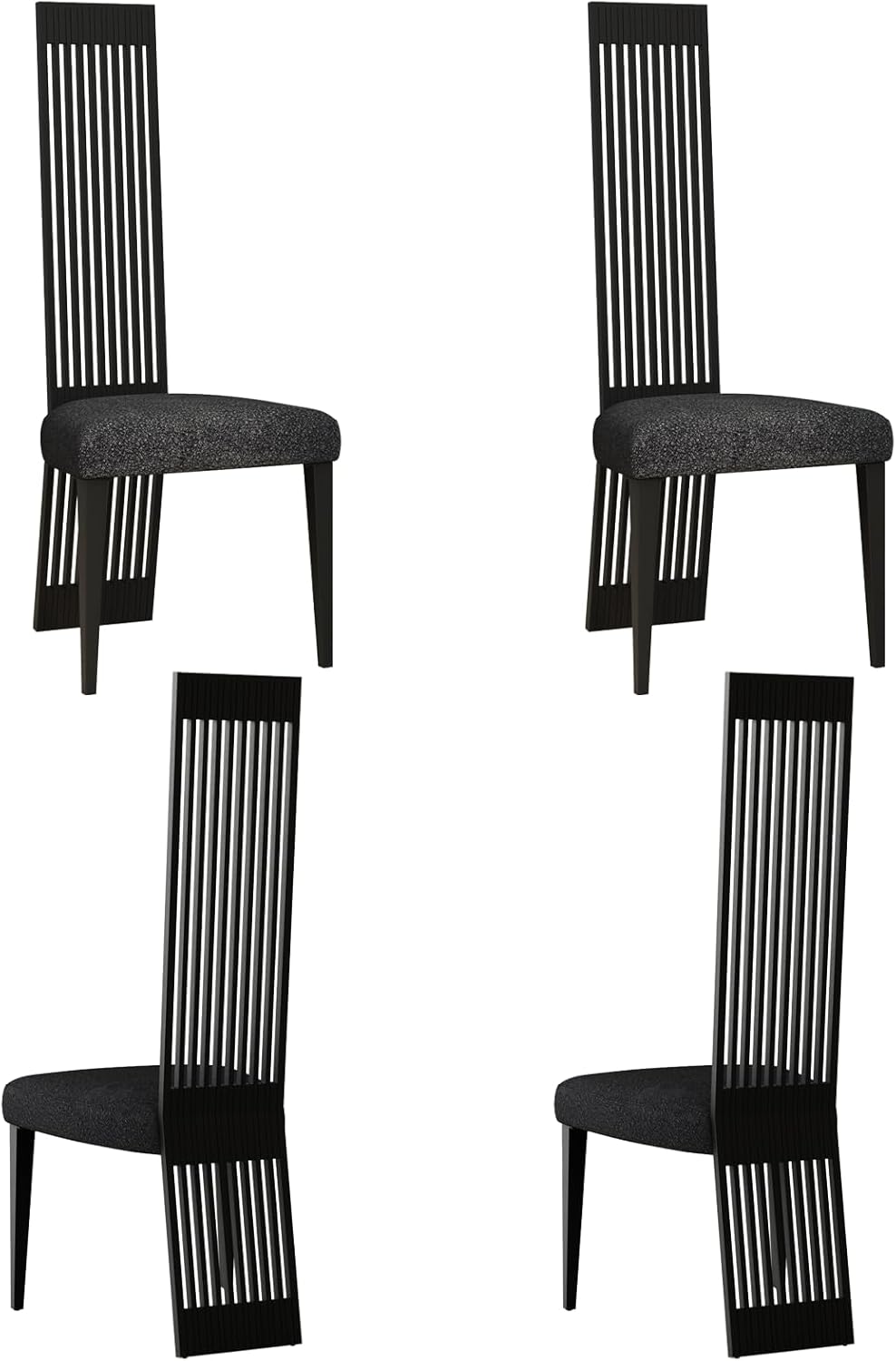 Modern Black Dining Chairs Set of 4, Upholstered High Back Dining Chairs with Stainless Steel Backrest and Legs, Luxury Dining Room Chairs for Kitchen Living Room Restaurant