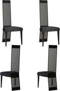 Modern Black Dining Chairs Set of 4, Upholstered High Back Dining Chairs with Stainless Steel Backrest and Legs, Luxury Dining Room Chairs for Kitchen Living Room Restaurant