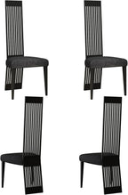 Modern Black Dining Chairs Set of 4, Upholstered High Back Dining Chairs with Stainless Steel Backrest and Legs, Luxury Dining Room Chairs for Kitchen Living Room Restaurant