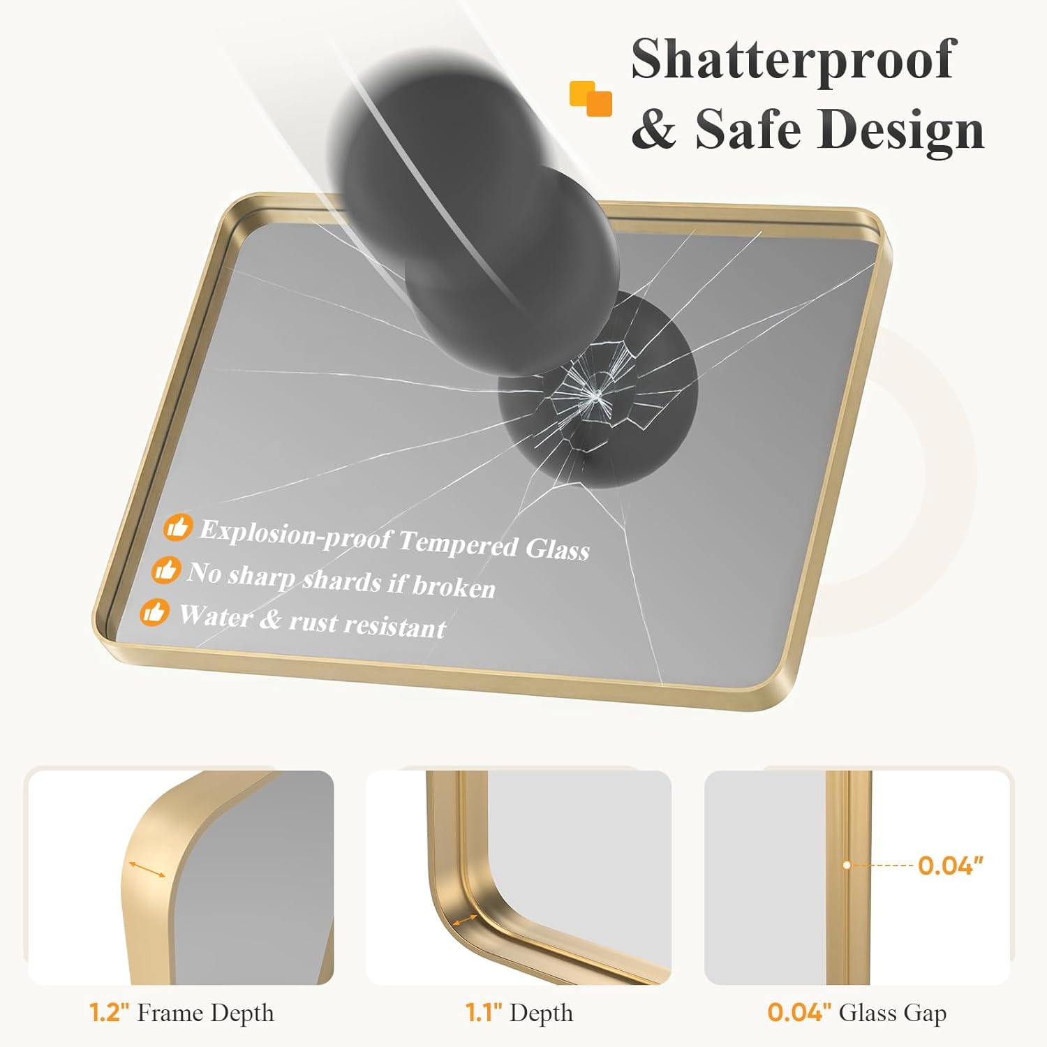 OLIXIS Bathroom Mirror for Over Sink, 30x22 Inch Wall Rounded Rectangle Mirror with Matte Metal Framed, Modern Wall Mount Vanity Mirrors for Home Decor, Living Room, Bedroom, Gold