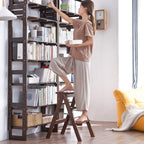 Household Solid Wood Folding Ladder Folding Chair Thickened Climbing Wooden Step Stool (Walnut Color)