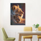 Framed Lion Wall Art African Wild Lioness and Cub Canvas Prints Sunset Safari Wildlife Animal Picture Painting Modern Artwork for Living Room Bedroom Office Home Decor 16" x 24", Mother's Day