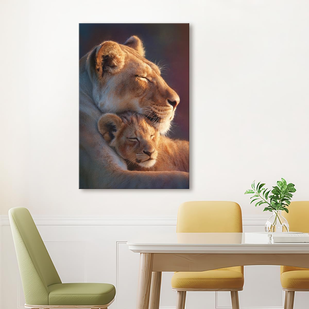 Framed Lion Wall Art African Wild Lioness and Cub Canvas Prints Sunset Safari Wildlife Animal Picture Painting Modern Artwork for Living Room Bedroom Office Home Decor 16" x 24", Mother's Day