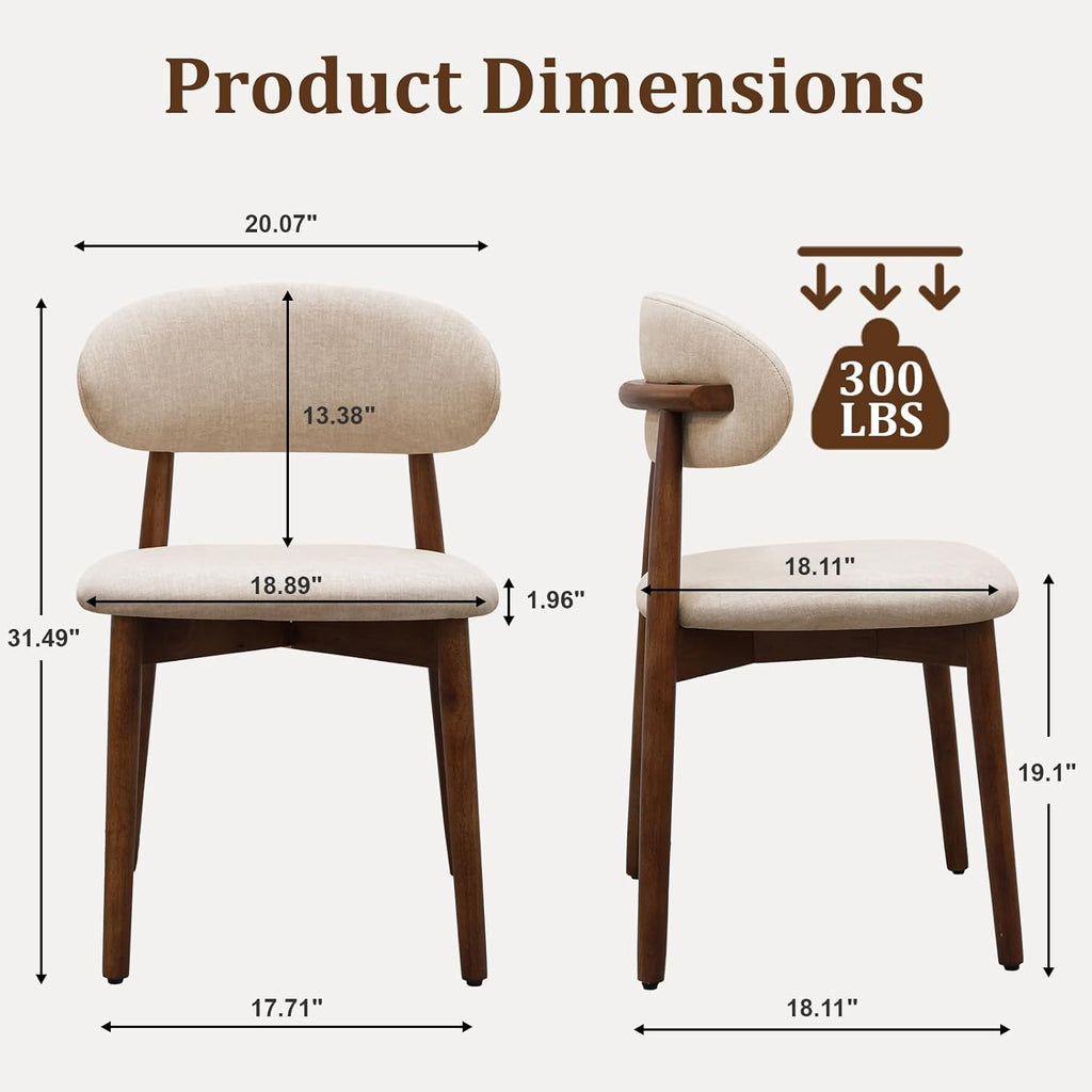 Farmhouse Dining Chairs Set of 4, Mid Century Modern Wooden Dining Room Chairs, Farmhouse Fabric Upholstered Kitchen Dinner Chairs for Living Room Restaurant Cafe, Walnut/Light Camel