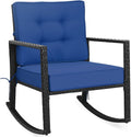 Tangkula Wicker Rocking Chair, Outdoor Glider Rattan Rocker Chair with Heavy-Duty Steel Frame, Patio Wicker Furniture Seat with 5” Thick Cushion for Garden, Porch, Backyard, Poolside (1, Blue)