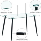Baysitone 51 inch Glass Dining Table Set for 4, Dining Table & Chair Sets with Black Metal Legs for Kitchen, Modern Rectangle Tempered Glass Table Top&Transparent Plastic Dining Chair for Dining Room