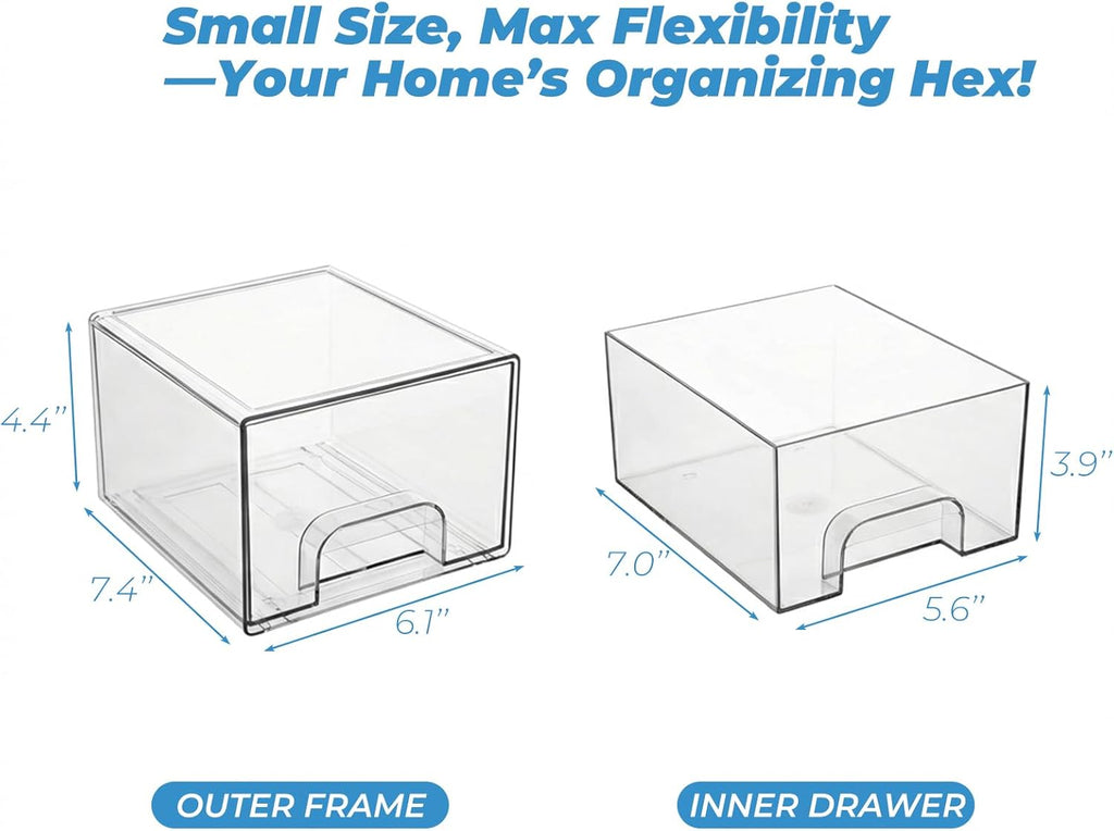 Acrylic Stackable Storage Drawers, [4-Pack] Clear Organizer Bins with Built-in Handles, Smooth Slide-Out Design for Vanity, Under Sink, Medicine Cabinet, Skincare, and More