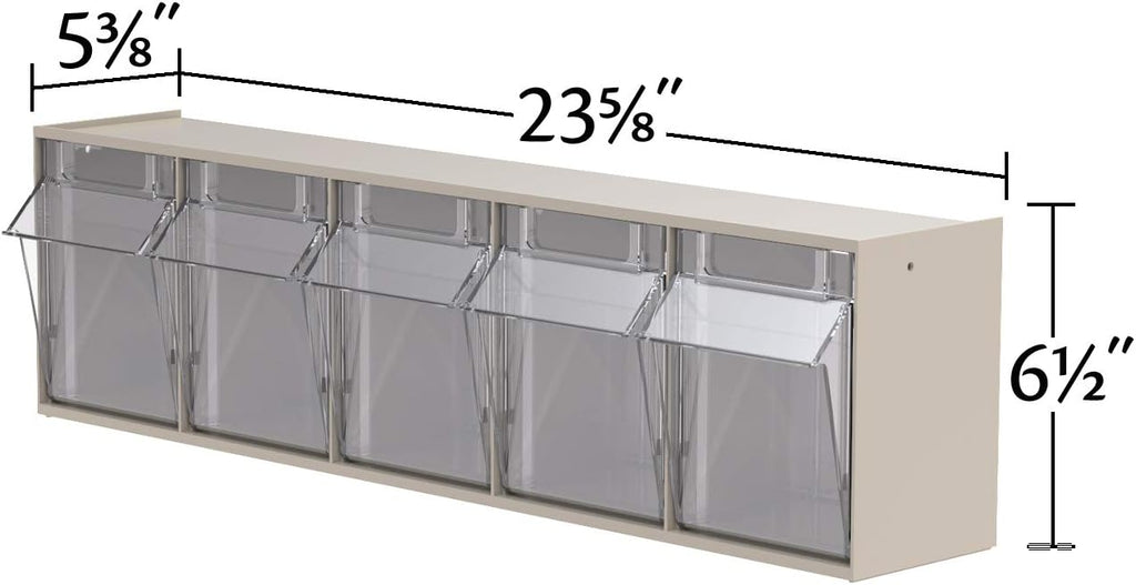 Akro-Mils TiltView Plastic Storage Cabinet with 5 Tilt Out Bins, Horizontal Plastic Parts Organizer, Teacher Toolbox, and Office Supply Organizer, 23-5/8" W x 6-1/2" H x 5-5/8" D, Mocha Raspberry