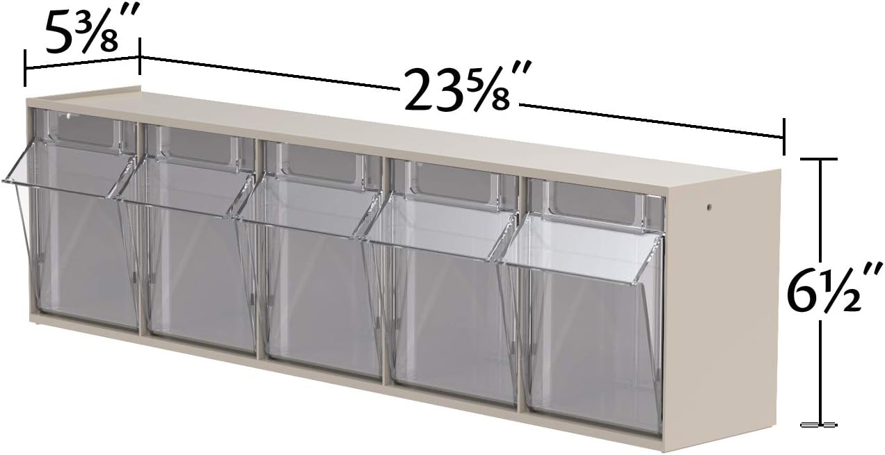 Akro-Mils TiltView Plastic Storage Cabinet with 5 Tilt Out Bins, Horizontal Plastic Parts Organizer, Teacher Toolbox, and Office Supply Organizer, 23-5/8" W x 6-1/2" H x 5-5/8" D, Mocha Raspberry