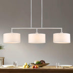 47" Linear Kitchen Island Lighting 3-Light Brushed Nickel Chandelier with White Fabric Drum Shade Adjustable Hanging Pendant Light for Dining Room Light Fixtures Over Table,Kitchen,Bar,Living Room,E26
