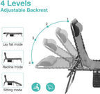 Gray Lounge Chairs for Outside, Folding Beach Lounger with Carrying Handle and Side Pocket, 5-Position Adjustable Sun Tanning Chair Removable Pillow for Pool, Beach, Patio, Lawn