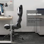 FDW Gaming Chair Racing Style Office Chair High Back Desk Chair Executive PU Leather Rolling Task Swivel Computer Chair with Lumbar Support Headrest, White