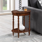 Pemberly Row Oval End Table with Shelf, 20.5 x 15.25 x 24.25 in, Solid Wood Legs, Espresso Veneer Finish, Bottom Shelf Storage, Classic Accent Table for Living Room or Bedroom Use
