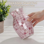 Pink Vase for Flowers, 8 Inch Mosaic Glass Centerpiece | Pink Gradient Tiles, Wedding Table Decor, 5.42 Inch Body for Bouquets and Pampas