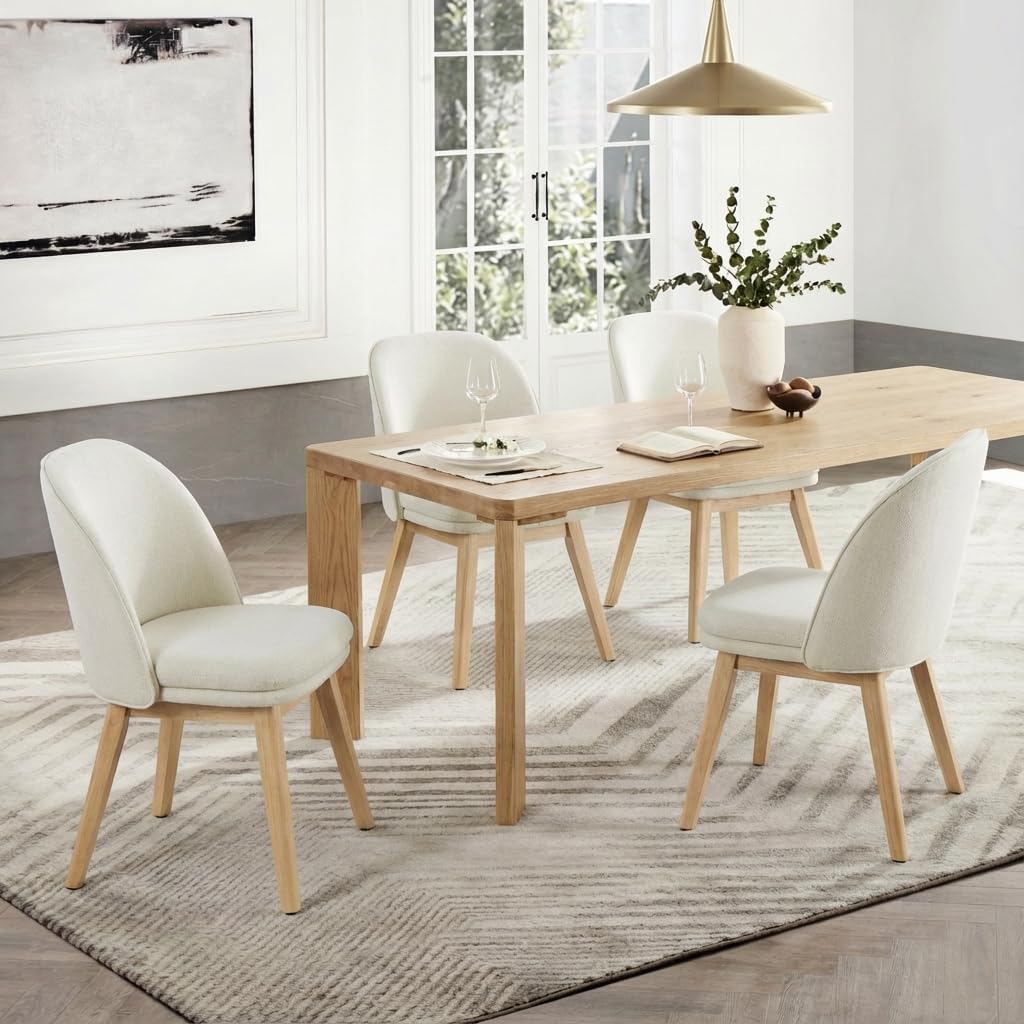 KISLOT Wooden Dining Chairs Set of 4, Fabric Upholstered Modern Dining Room Chairs with Double-Layer Thick Seat Cushion & Ergonomic Backrest for Restaurant, Kitchen and Café, 2 Boxs