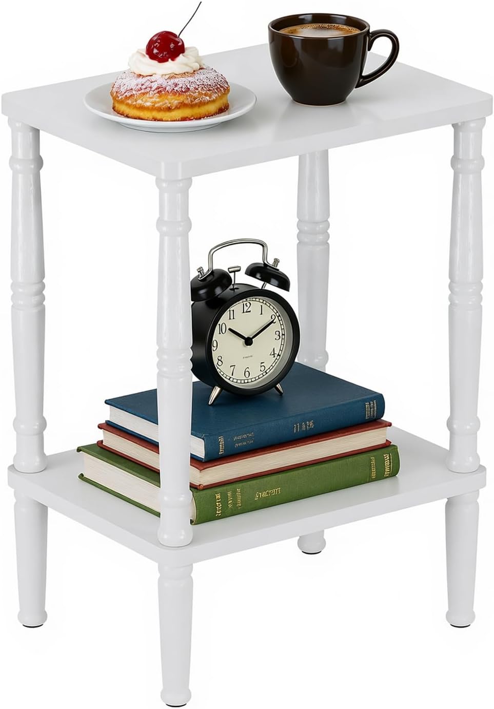 LUCKNOCK Small Side Table for Small Spaces, Vintage End Table, Narrow Couch Side Table with Storage, Skinny Nightstand Bedside Table for Bedroom, Living Room, Farmhouse, No-Tool Assembly. (White)