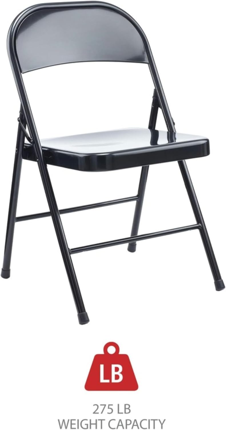 Alera Armless Steel Folding Chair, Supports Up to 275 lb, Black Seat, Black Back, Black Base, 4/Carton